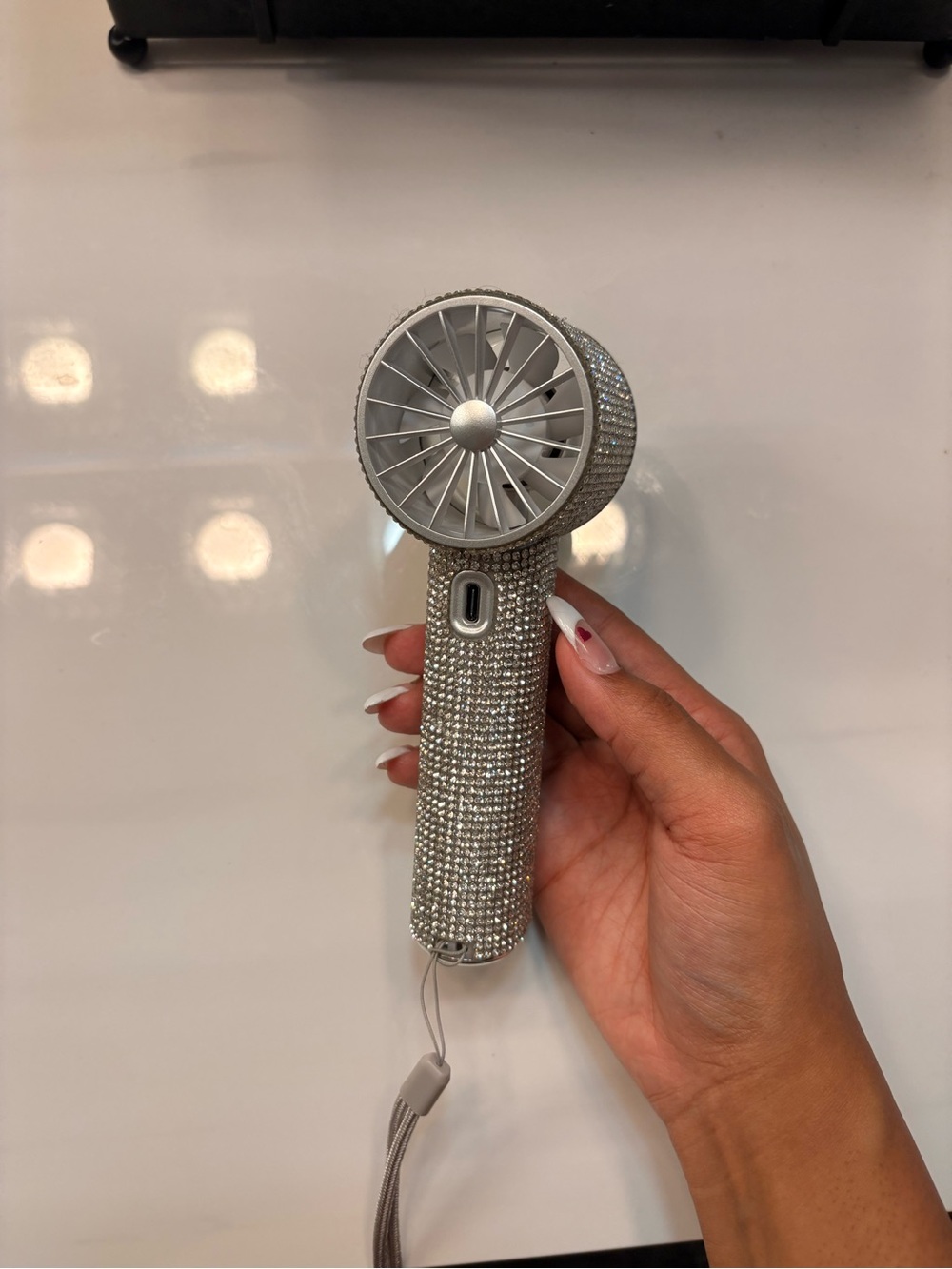 Customized Silver Rhinestone Handheld Fan - Picture 2 of 4